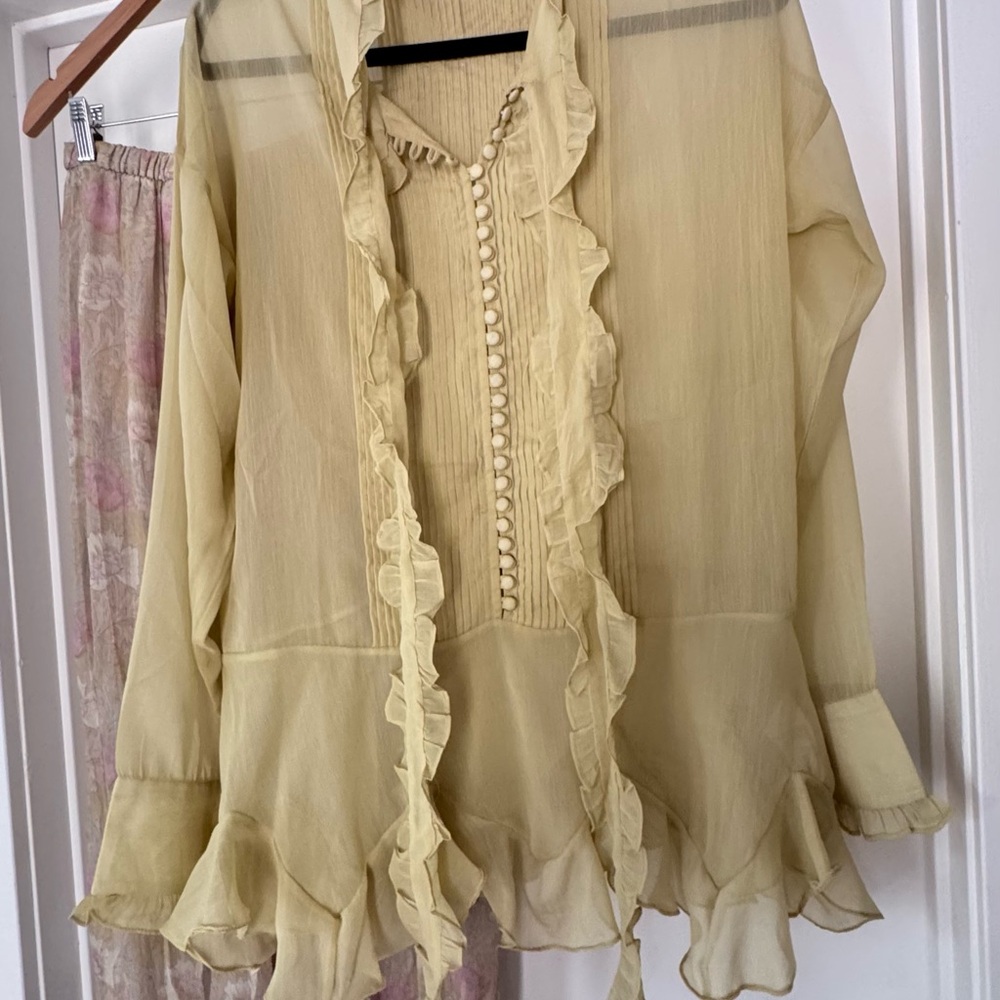 Anthropologie Light Yellow Ruffle Blouse